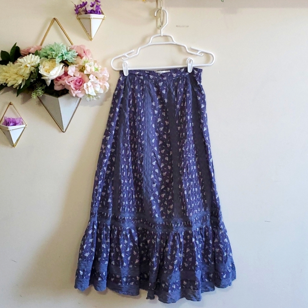 Rare Loveshackfancy Blue Floral Maxi Skirt womens size small cotton - Picture 1 of 6